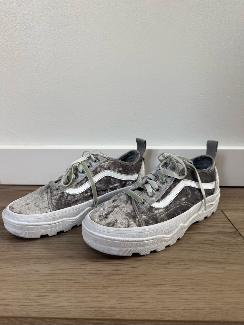 Vans Gray Velvet Low-Top Sneakers with White Stripe